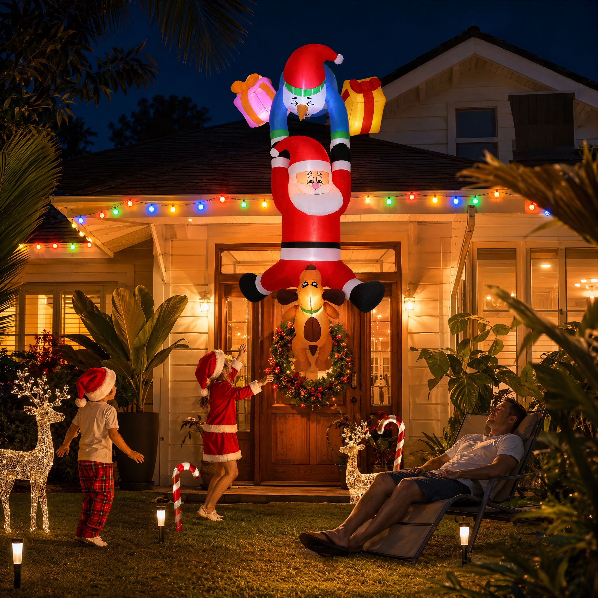 Elevate Your Holiday Spirit with Our Inflatable Climbing Santa Decoration - 3.5M LED Display