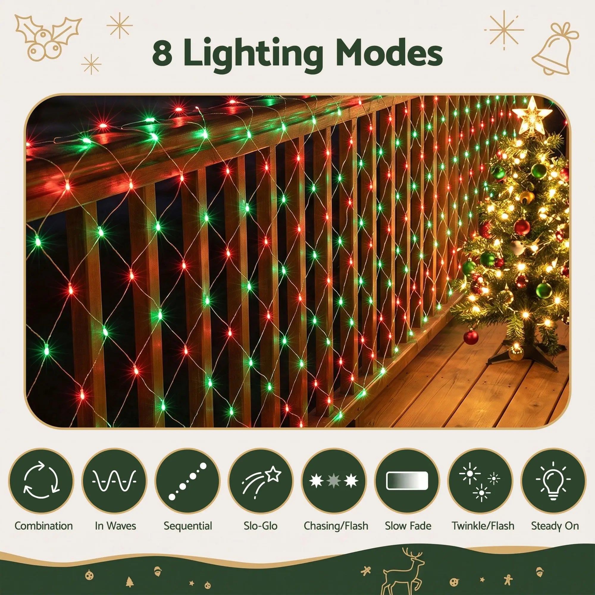 Jingle Jollys Red Green Christmas Net Lights, 1000 LED, 6 x 4m