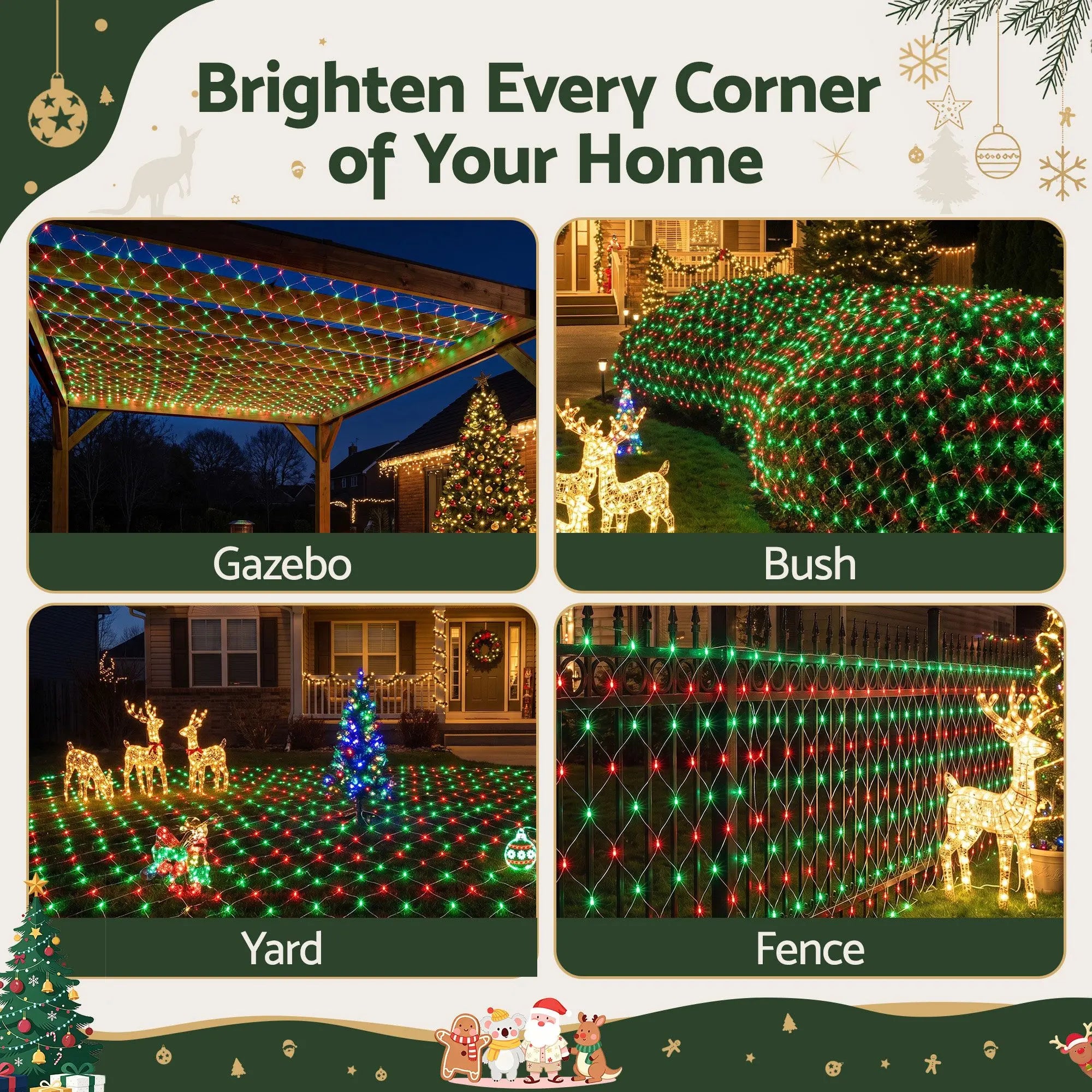 Jingle Jollys Red Green Christmas Net Lights, 1000 LED, 6 x 4m
