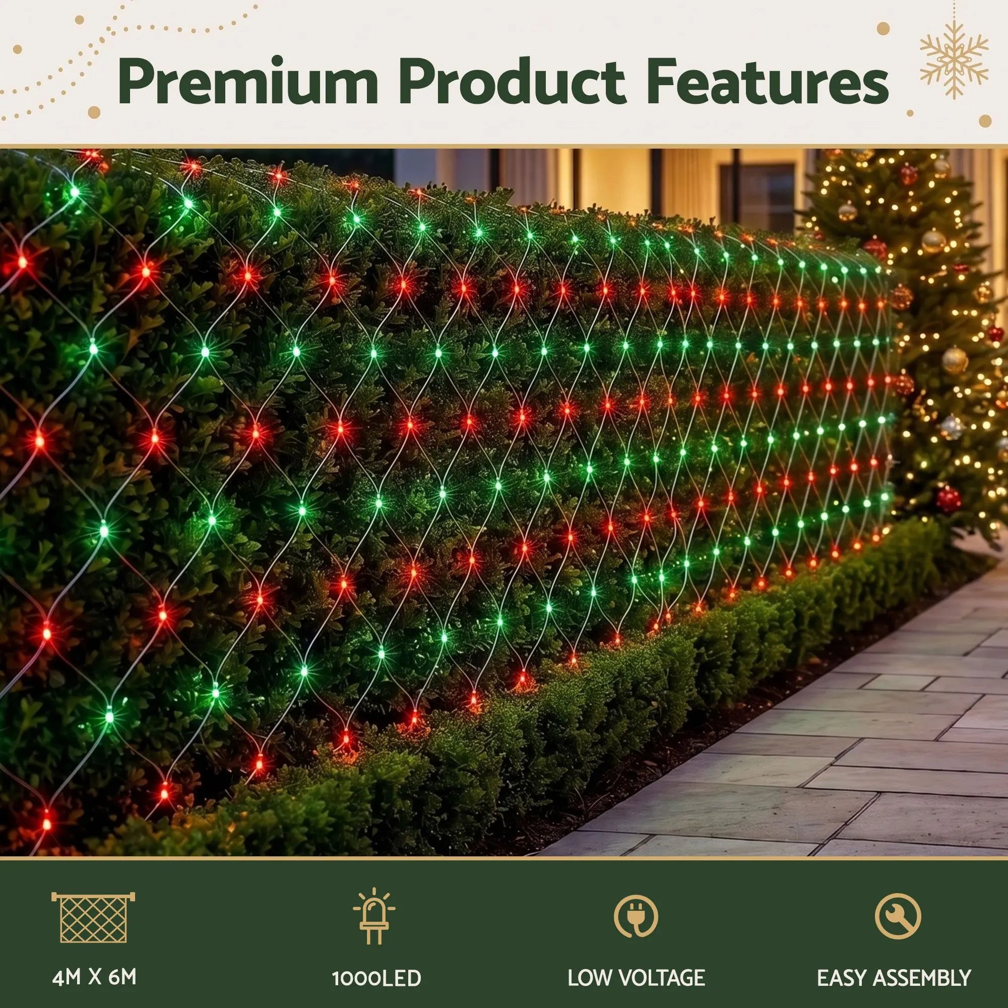 Jingle Jollys Red Green Christmas Net Lights, 1000 LED, 6 x 4m