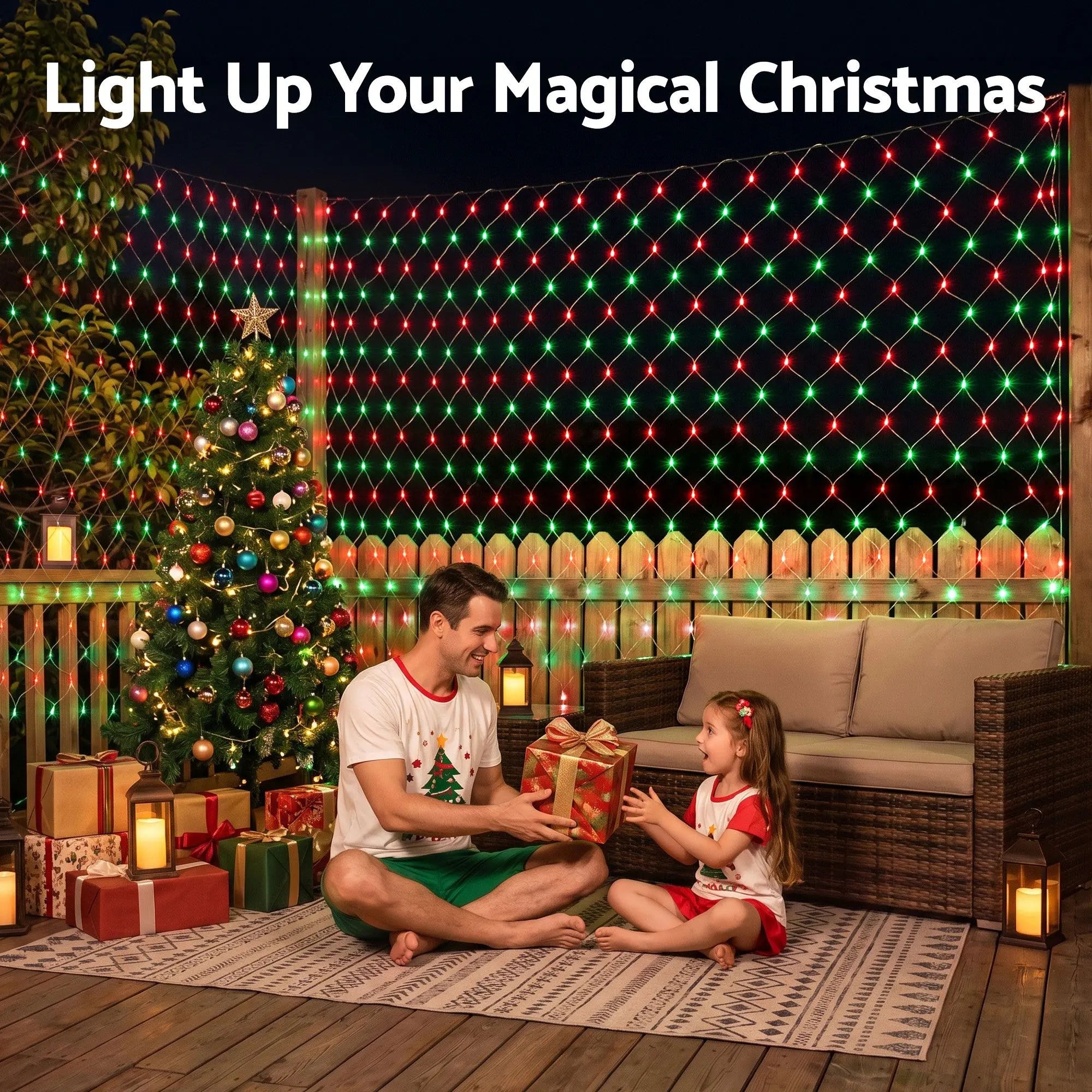 Jingle Jollys Red Green Christmas Net Lights, 1000 LED, 6 x 4m
