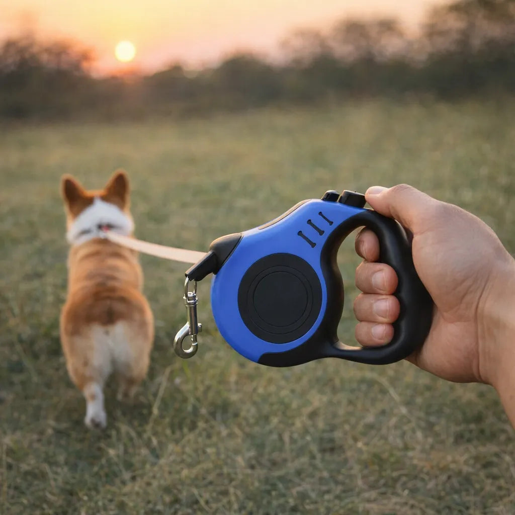 Blue 5m Premium Retractable Dog Leash | Christmas Bright Long Walk Gift | Upgraded Automatic Extendable Pet Leash Blister Card Pack